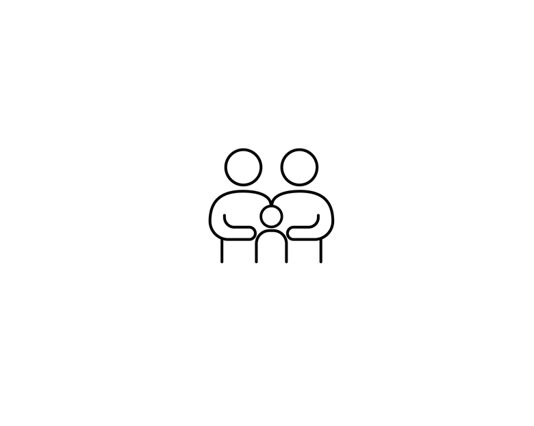 赤ん坊を抱いた2人の黒い線画