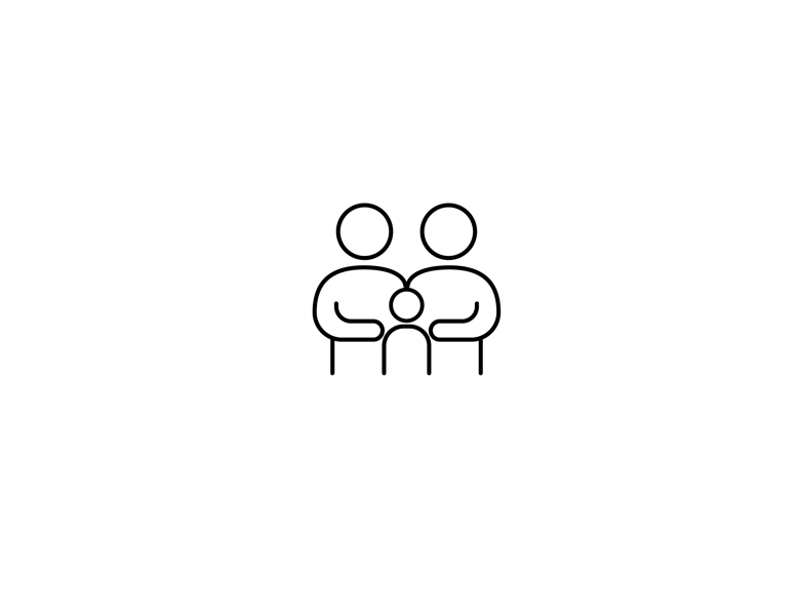 赤ん坊を抱いた2人の黒い線画