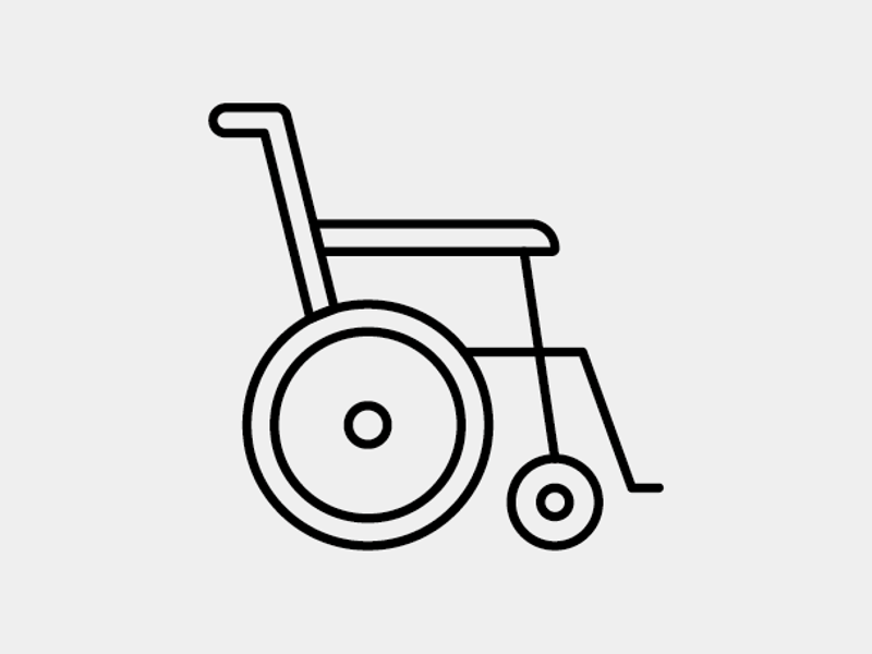 a black and white line drawing of a wheelchair