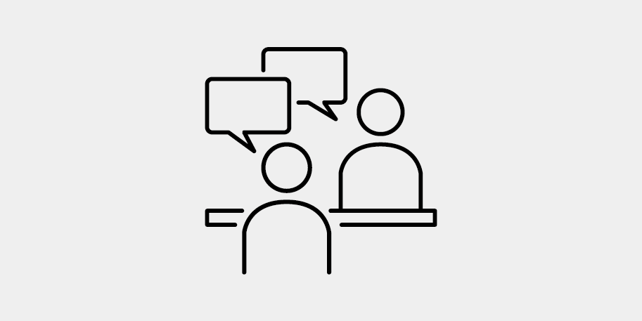 a black and white line drawing of people talking