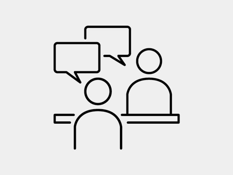 a black and white line drawing of people talking