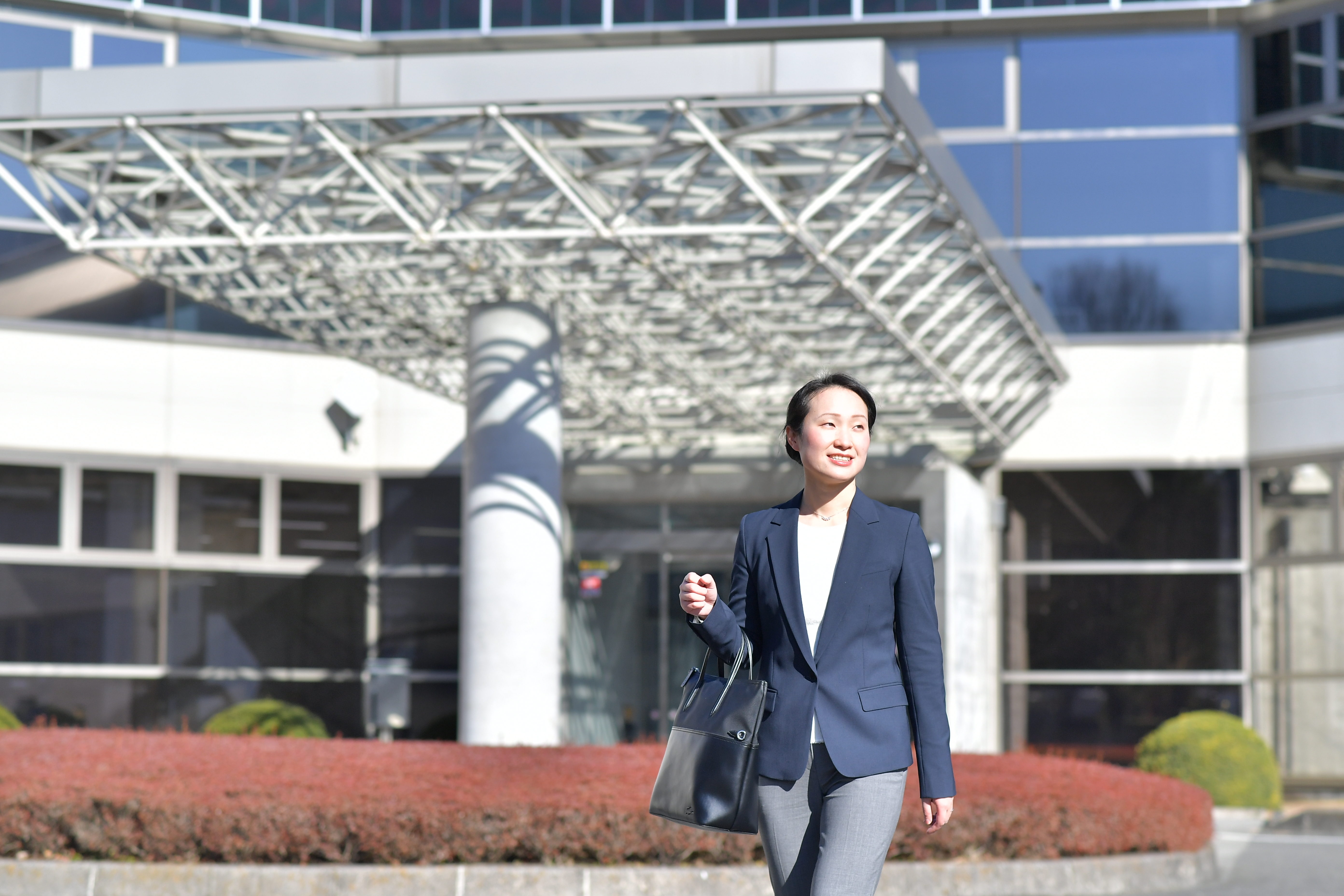 a person walking outside a building