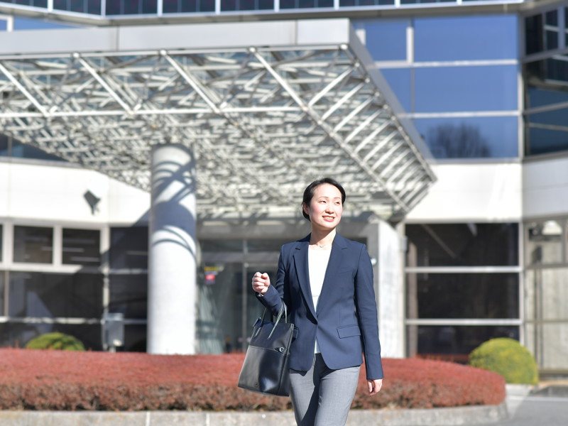 a person walking outside a building