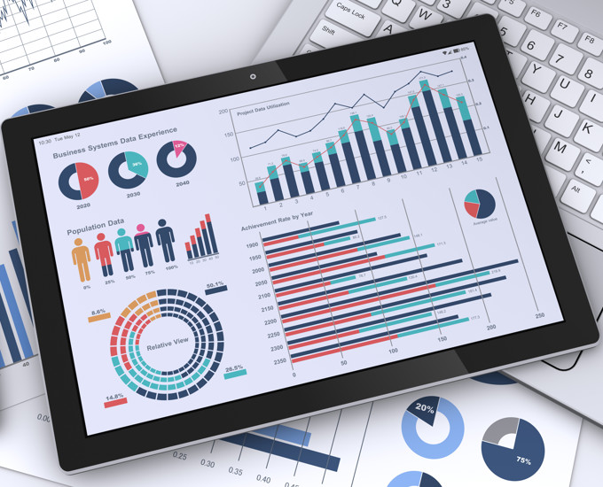 a tablet with graphs and charts on it