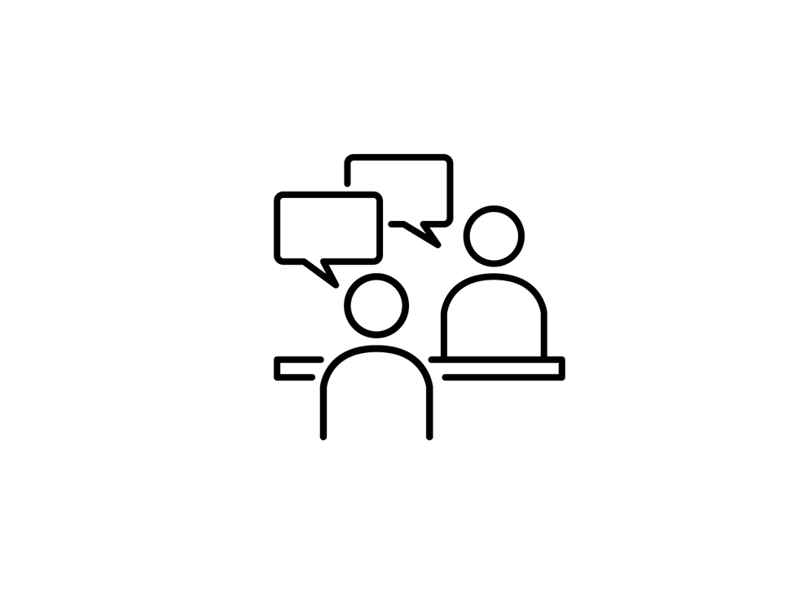 a black line drawing of people talking