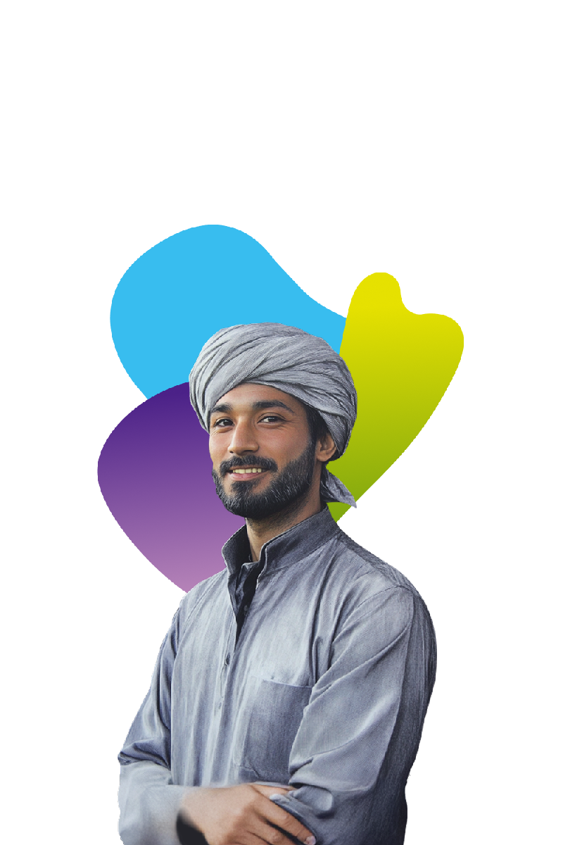 eine Person mit einem Turban und schwarzem Hintergrund