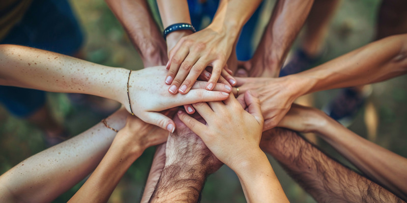 a group of hands on top of each other