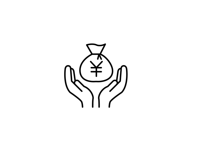 お金の入った袋を持った手の白黒の絵